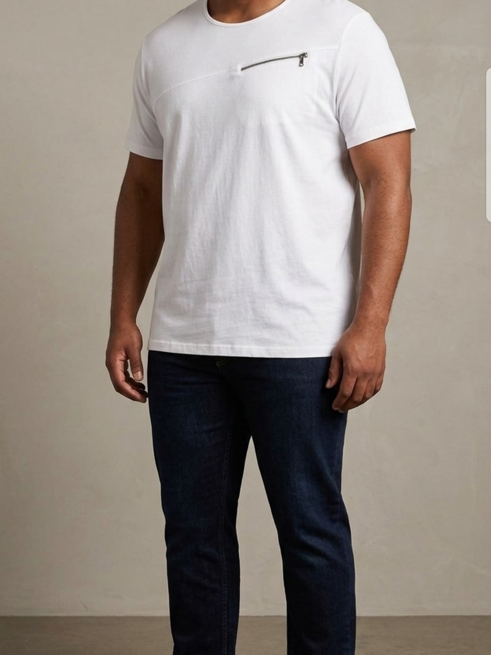 INC International Concepts White Short-Sleeve T-Shirt with Zipper Detail